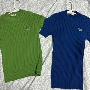 Lacoste Green and Blue Ribbed Knit Tops